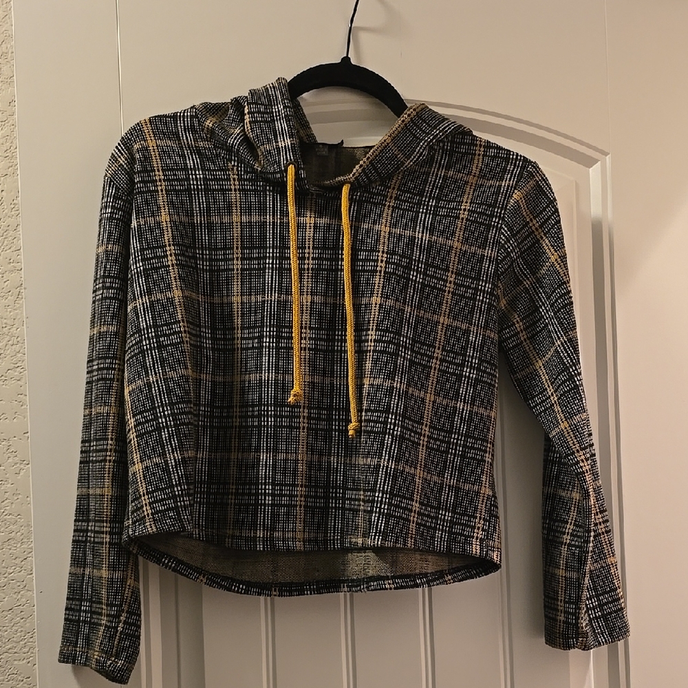 Plaid Hoodie with Yellow Drawstrings